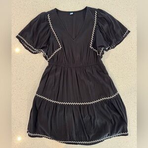 Black V-Neck Dress with Contrast Stitching